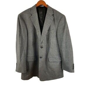 VTG Stafford Blazer Men's 46R Houndstooth 1990s Wool 2-Button Sport Coat Gray